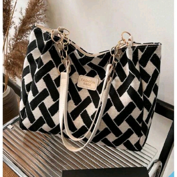 Color-Block Plaid Polyester Zippered Shoulder Bag, Large Capacity & Fashiona - Picture 1 of 7